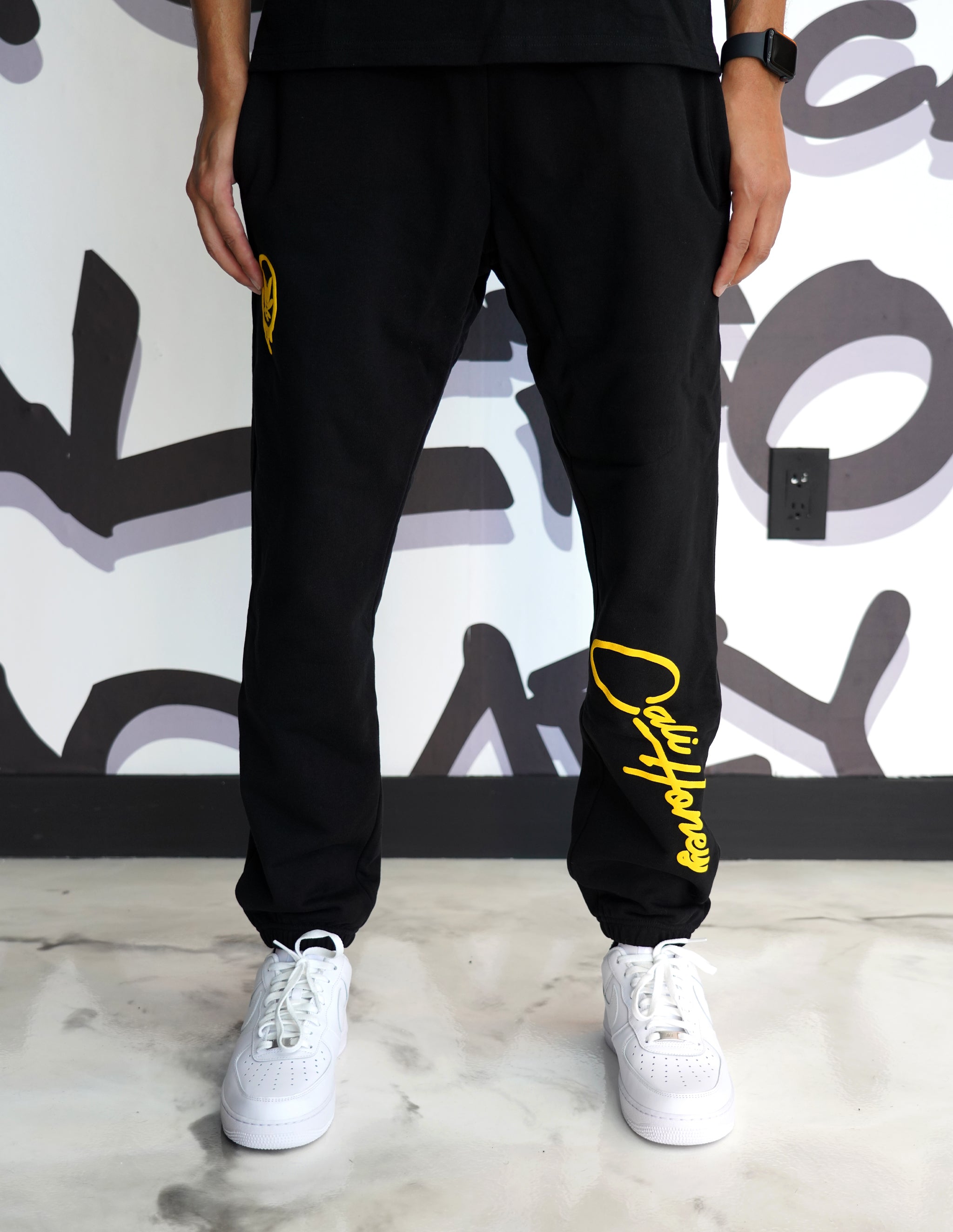 Gold Double Logo Sweatpants Black